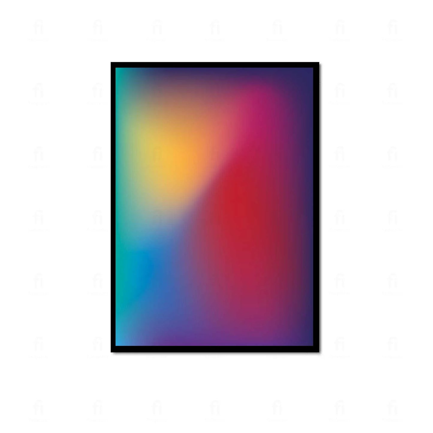 Plakat z abstrakcyjną grafiką przedstawiającą rozmyty gradient w odcieniach różu, pomarańczu i błękitu, przypominający zachód słońca nad wodą.