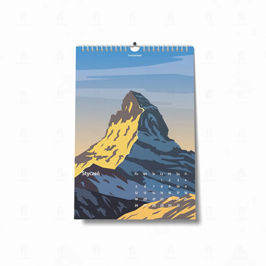 Kalendarz ścienny podróżniczy - szczyt Matterhorn w Alpach Szwajcarskich.
