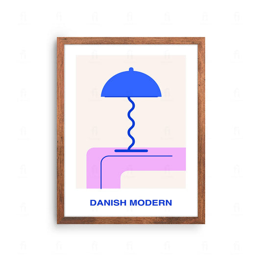 Plakat z artystyczną grafiką przedstawiającą kompozycję mebli i dodatków w stylu Danish Modern