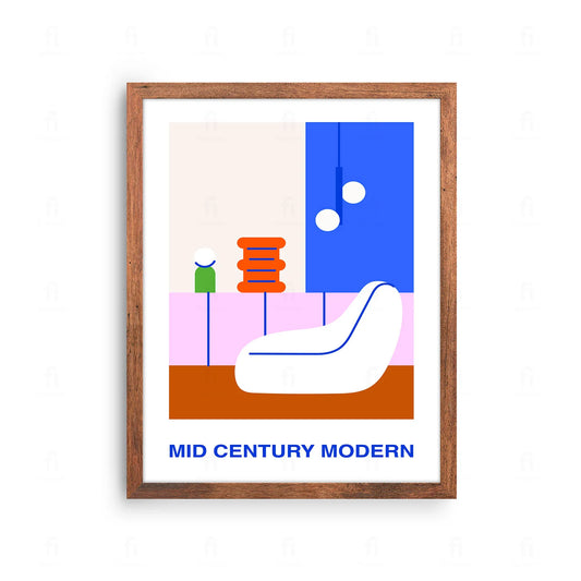  Plakat z abstrakcyjną grafiką z organicznymi kształtami i kolorami w stylu Mid Century Modern.

