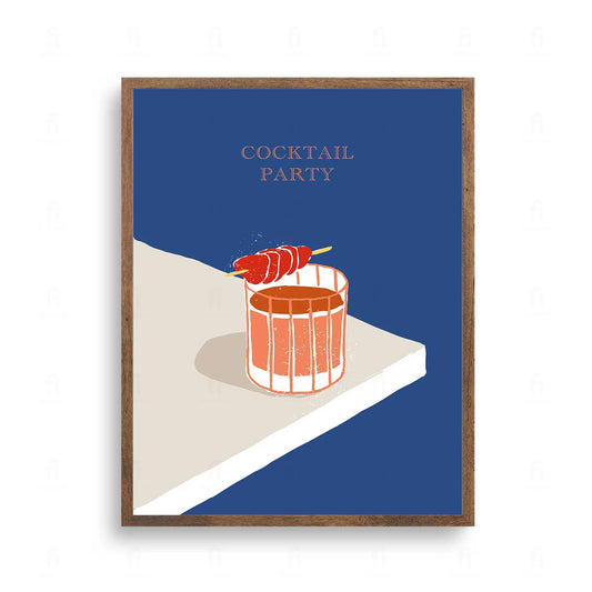 Plakat z grafiką w stylu retro z kieliszkiem koktajlu i napisem "Cocktail Party".
