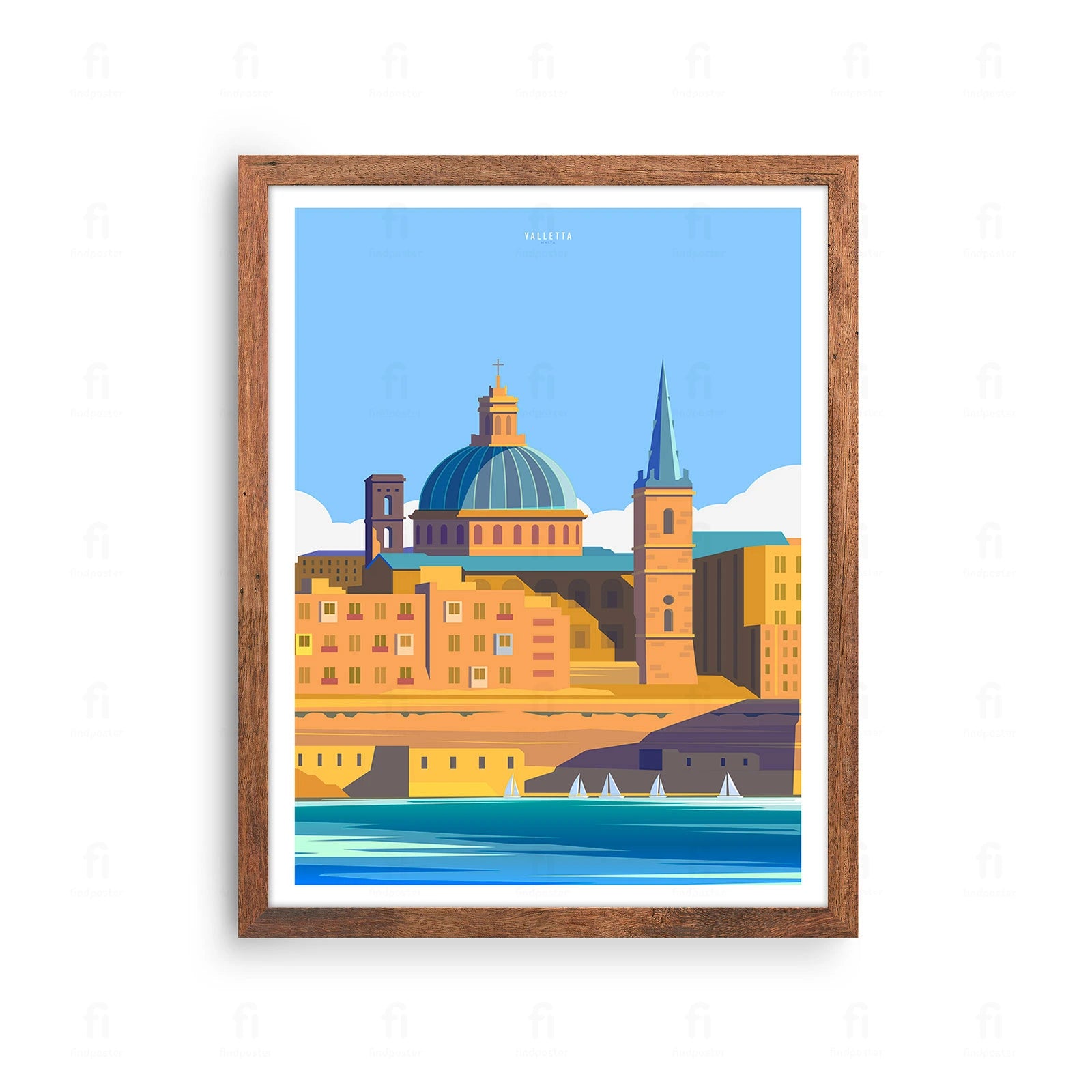 Plakat Valletta, Malta: Grafika ze Słońcem i Morzem