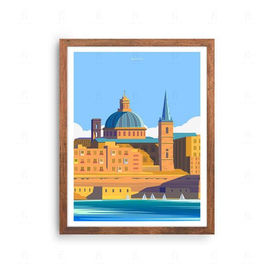 Plakat Valletta, Malta: Grafika ze Słońcem i Morzem