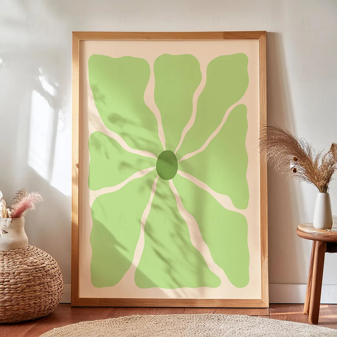 Plakat z limonkowym kwiatem-boho