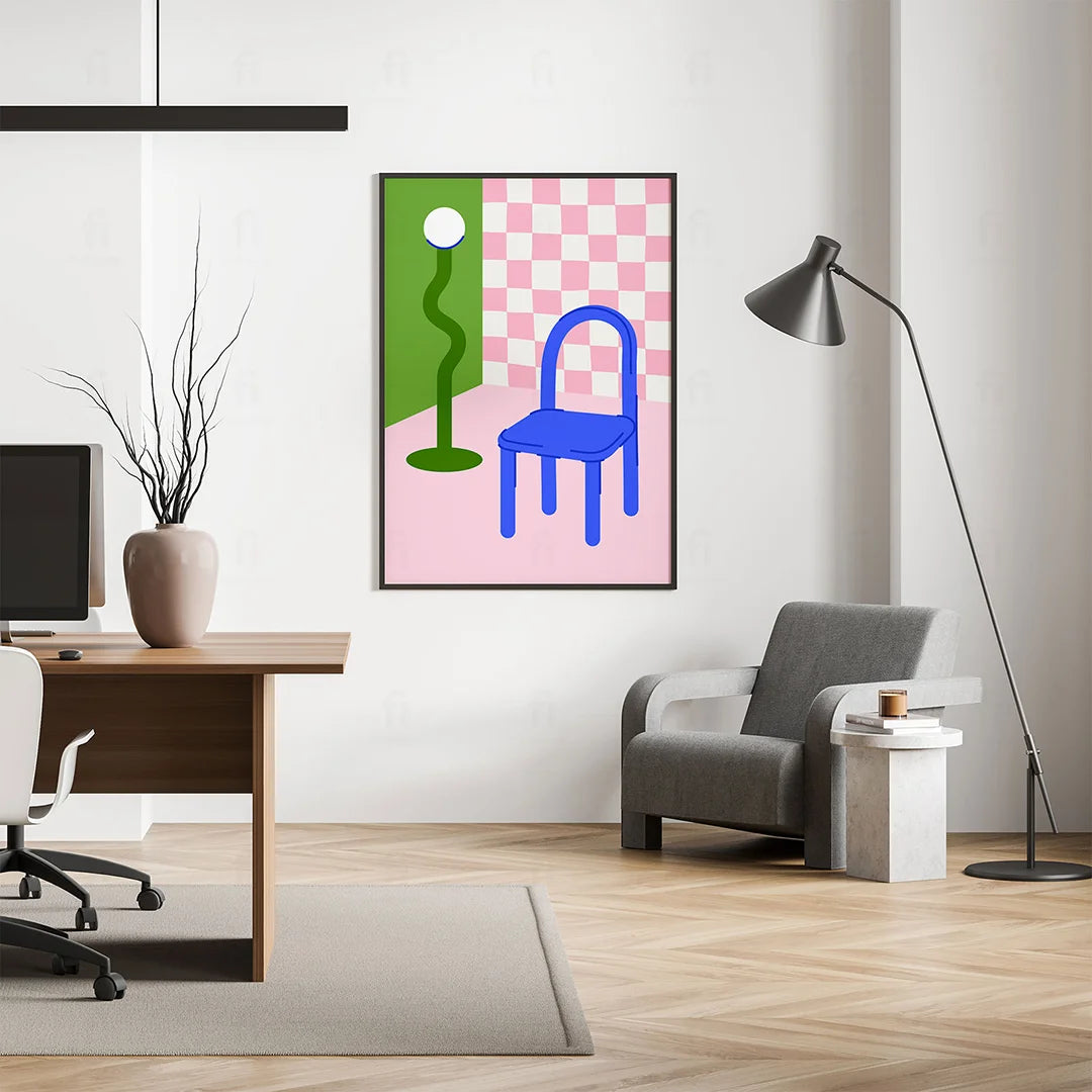 Poster Minimalist Chair With Green Lamp 