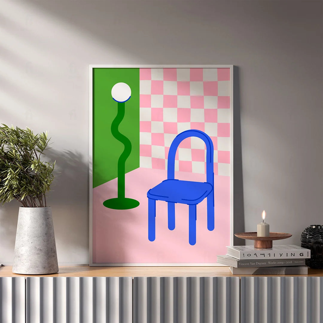 Poster Minimalist Chair With Green Lamp 